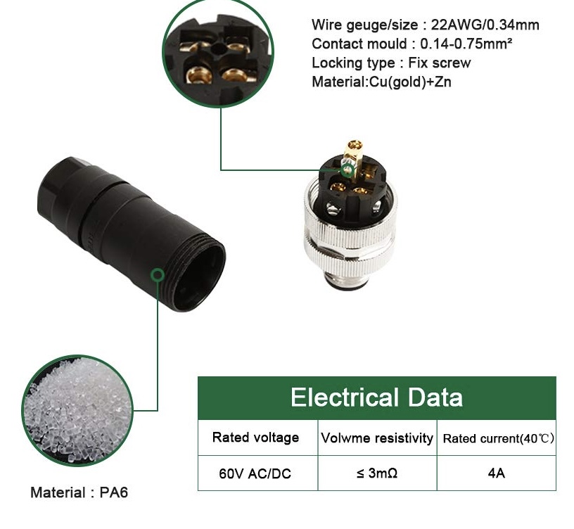 Conector M12 de 8 pines macho con codificación A, conector industrial de campo, adaptador de enchufe - Imagen 4