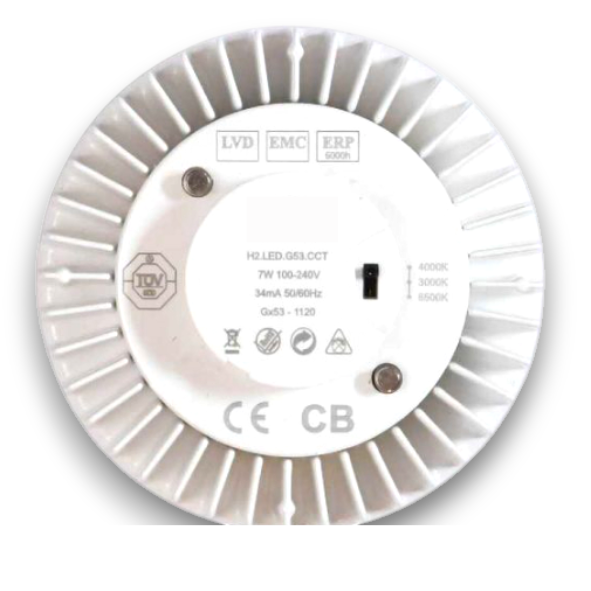 Foco LED GX53 10W Seteable 3000K/4000K/6500K – Luz Cálida, Neutra y Fría - Imagen 2