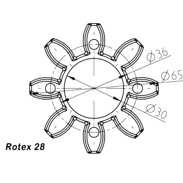 Acoplamientos ROTEX – Inserto Spider T-PUR® 98 Shore A (Color Lila) – Tamaños 24, 28, 38, 42, 48, 55, 65 - Imagen 3