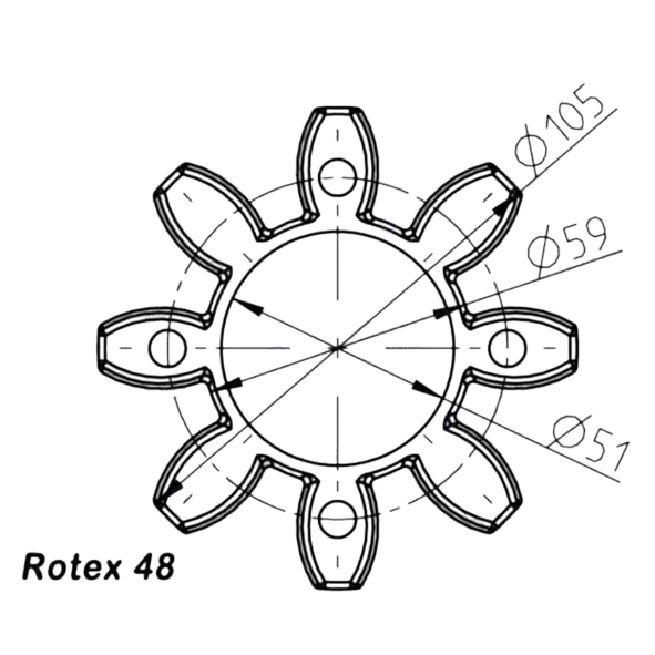 Acoplamientos ROTEX – Inserto Spider T-PUR® 98 Shore A (Color Lila) – Tamaños 24, 28, 38, 42, 48, 55, 65 - Imagen 6
